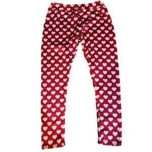 size large pink heart pattern leggings that are fuzzy inside